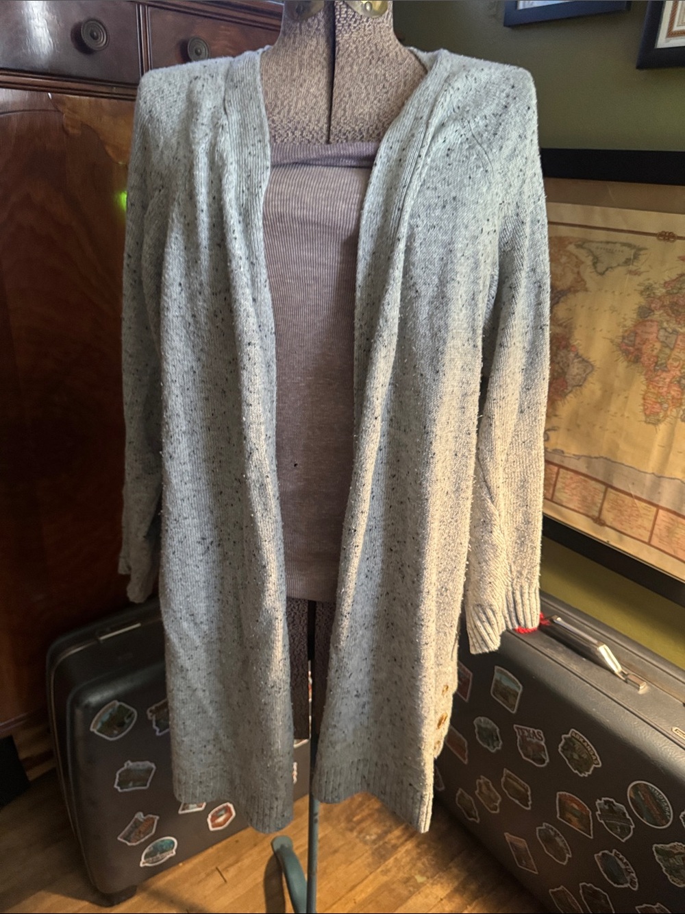 Lane Bryant Gray Speckled Longline Open Front Cardigan Sweater Sz 18/20 Cozy Chi